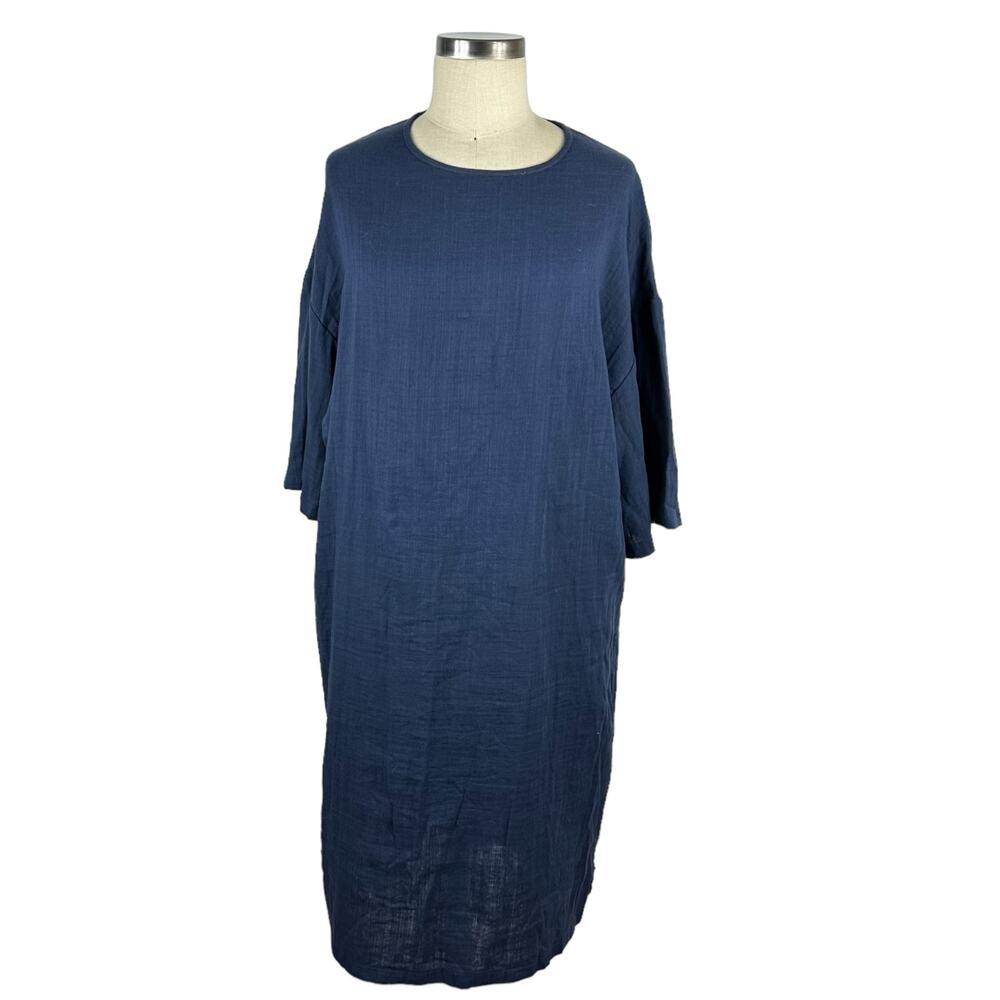MIMU MAXI Navy Blue Textured Plaid Pullover Midi Dress Women's Size Small‎